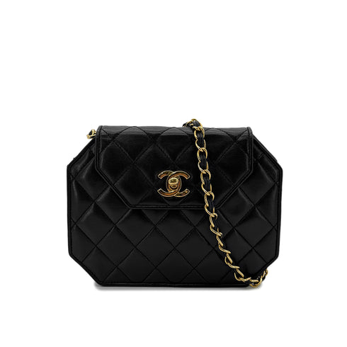 CHANEL VINTAGE MATELASSE OCTAGON CHAIN SHOULDER BAG BLACK LAMB SKIN 90292740 - PURPOSE
