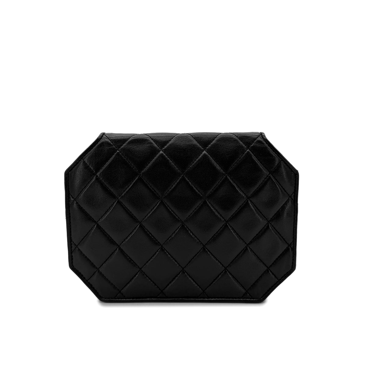 CHANEL VINTAGE MATELASSE OCTAGON CHAIN SHOULDER BAG BLACK LAMB SKIN 90292740
