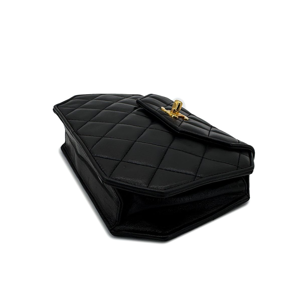 CHANEL VINTAGE MATELASSE OCTAGON CHAIN SHOULDER BAG BLACK LAMB SKIN 90292740