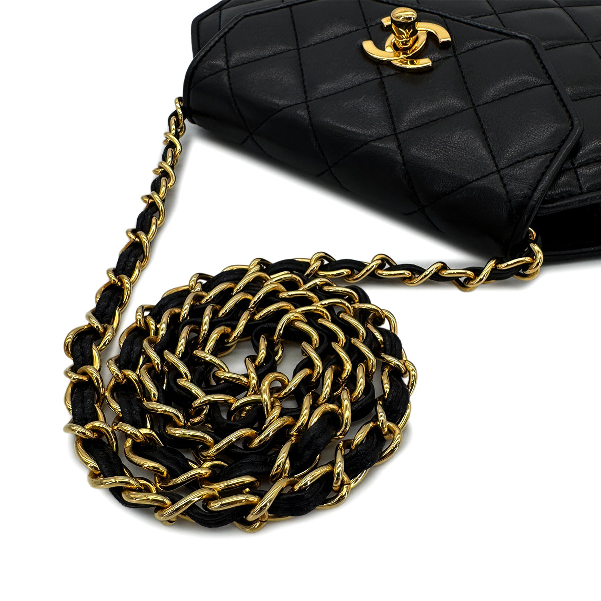 CHANEL VINTAGE MATELASSE OCTAGON CHAIN SHOULDER BAG BLACK LAMB SKIN 90292740