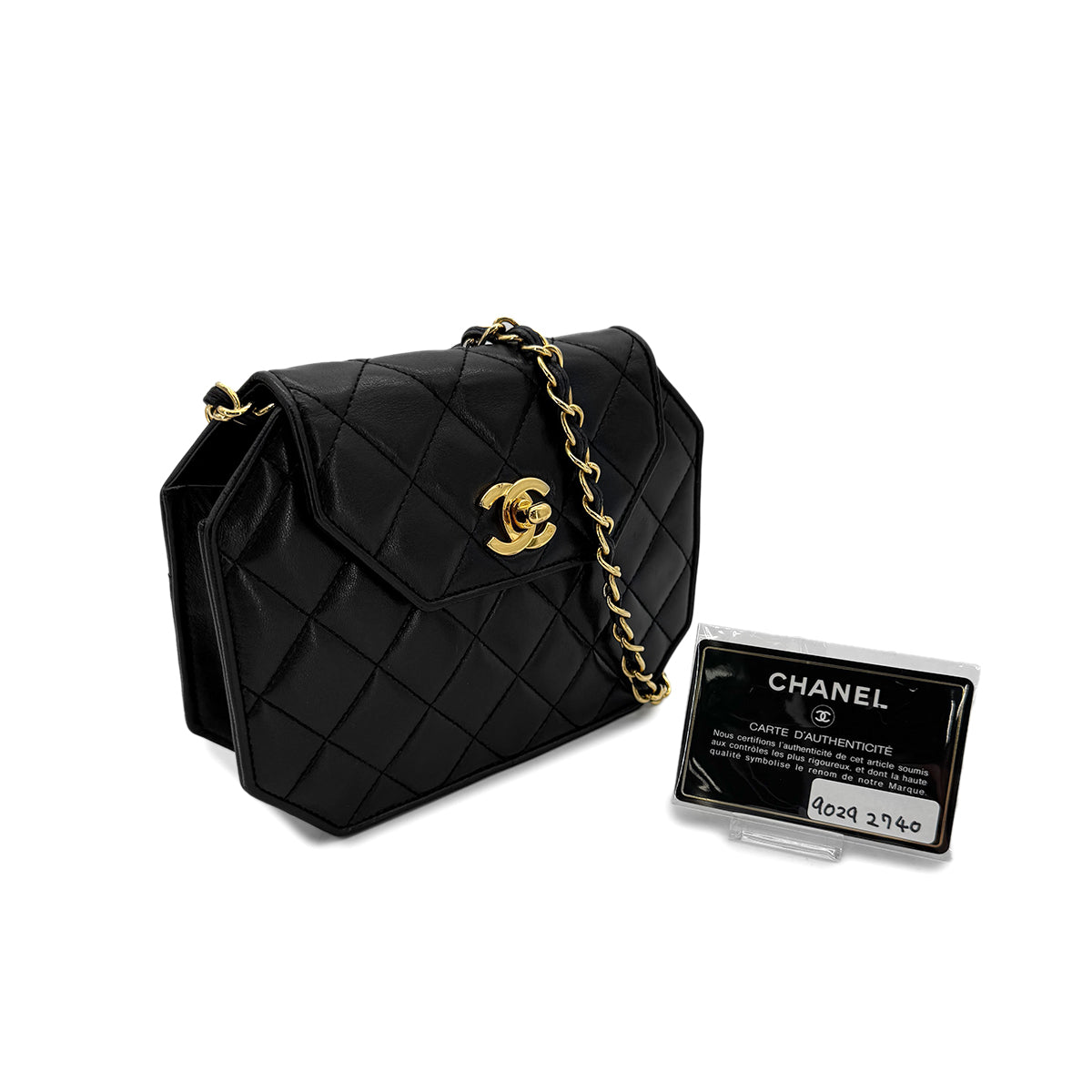 CHANEL VINTAGE MATELASSE OCTAGON CHAIN SHOULDER BAG BLACK LAMB SKIN 90292740
