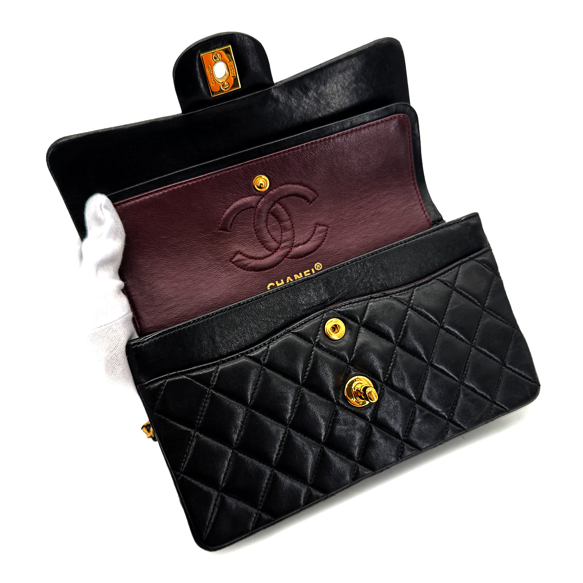 CHANEL VINTAGE CLASSIC FLAP SMALL CHAIN SHOULDER BAG BLACK LAMB SKIN 90292741