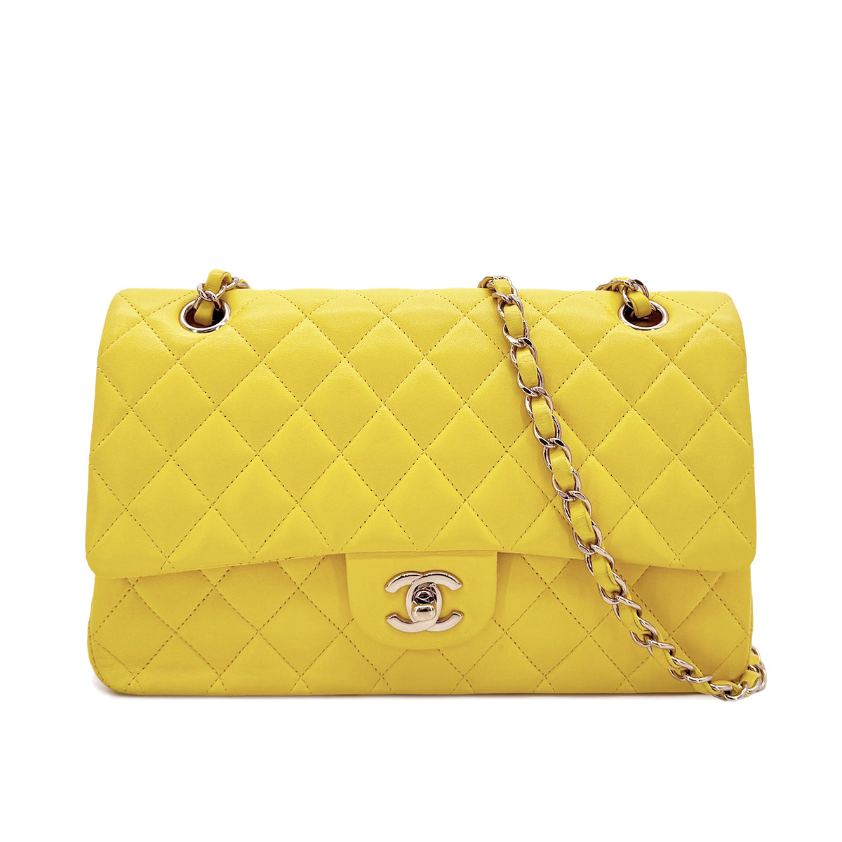 CHANEL CLASSIC FLAP MEDIUM CHAIN SHOULDER BAG YELLOW LAMB SKIN 90292742