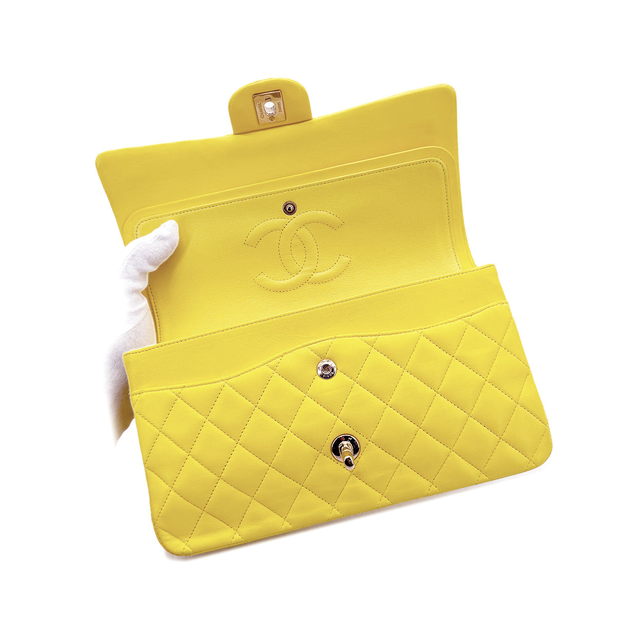 CHANEL CLASSIC FLAP MEDIUM CHAIN SHOULDER BAG YELLOW LAMB SKIN 90292742