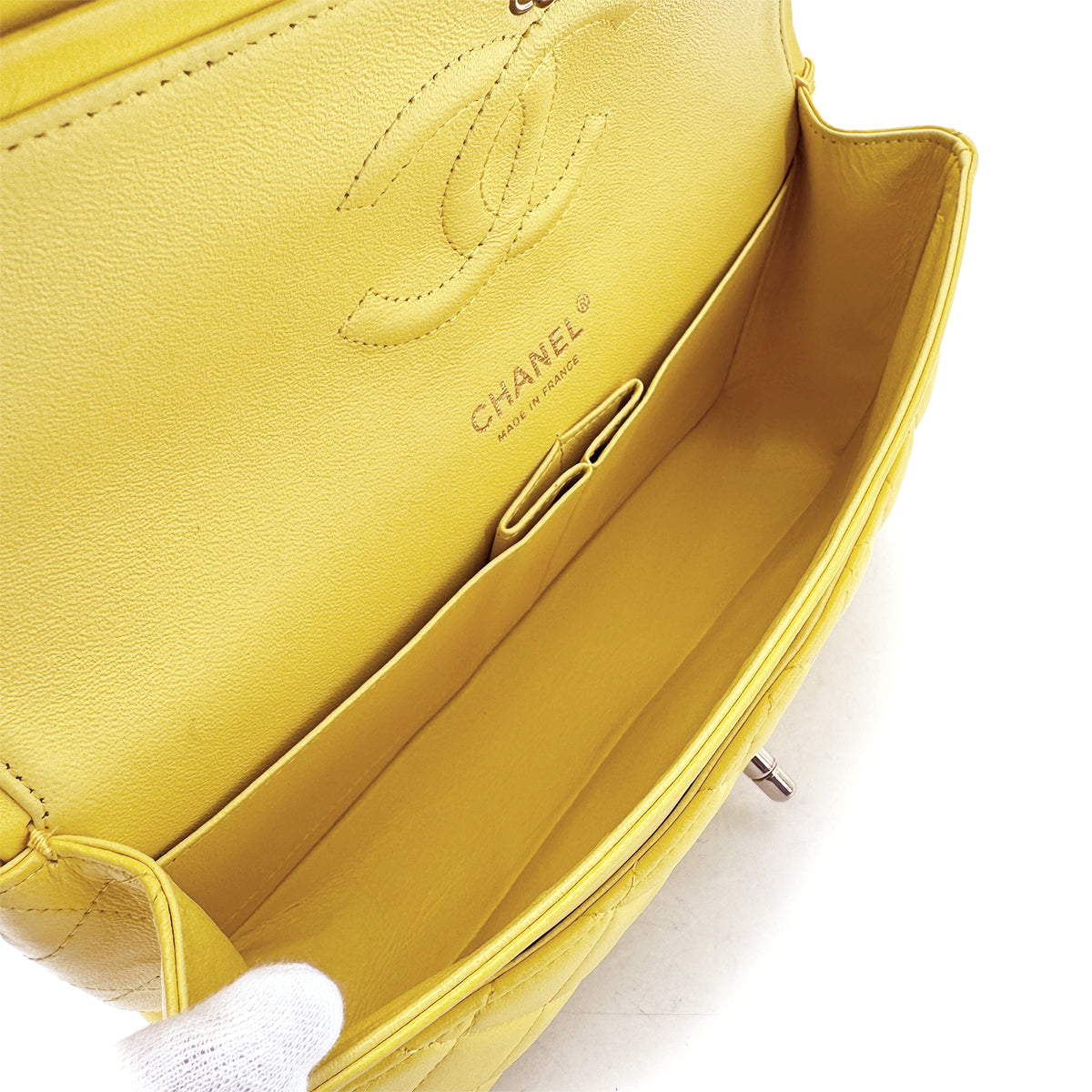 CHANEL CLASSIC FLAP MEDIUM CHAIN SHOULDER BAG YELLOW LAMB SKIN 90292742