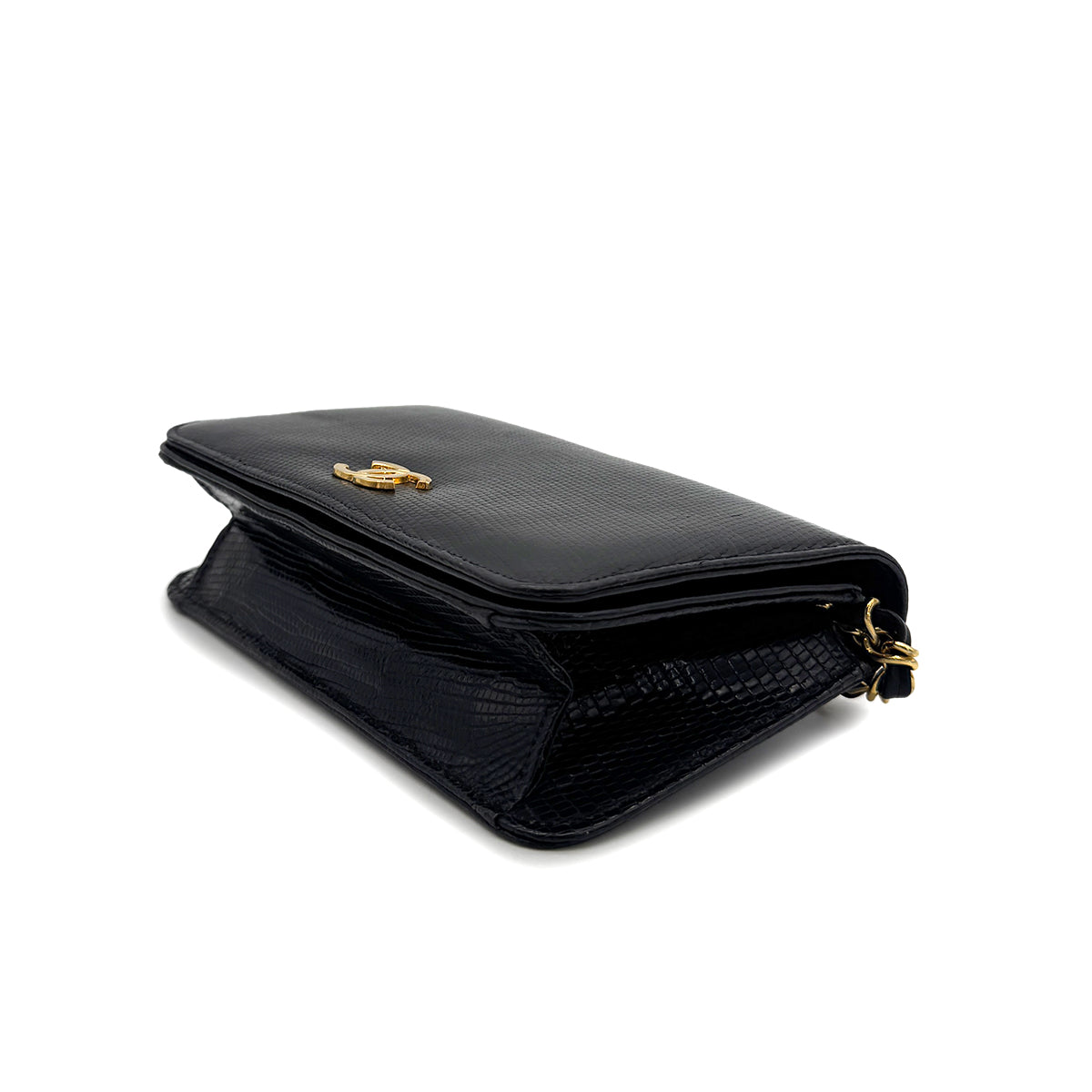 CHANEL VINTAGE FULL FLAP CHAIN SHOULDER BAG BLACK LIZARD 90292743