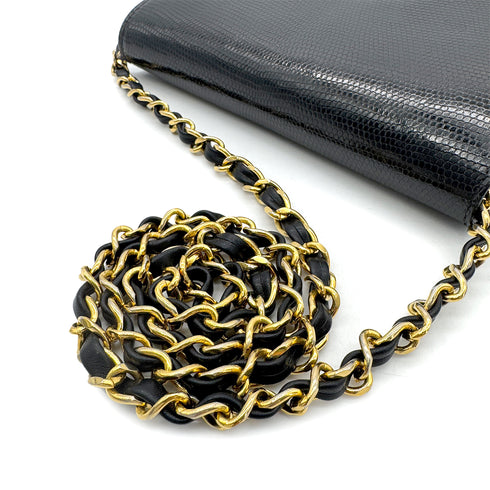 CHANEL VINTAGE FULL FLAP CHAIN SHOULDER BAG BLACK LIZARD 90292743 - PURPOSE