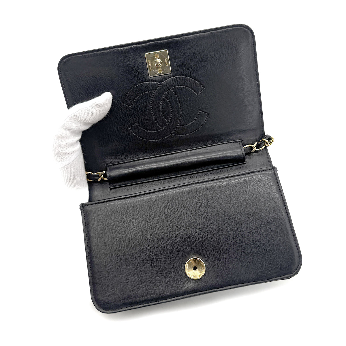 CHANEL VINTAGE FULL FLAP CHAIN SHOULDER BAG BLACK LIZARD 90292743