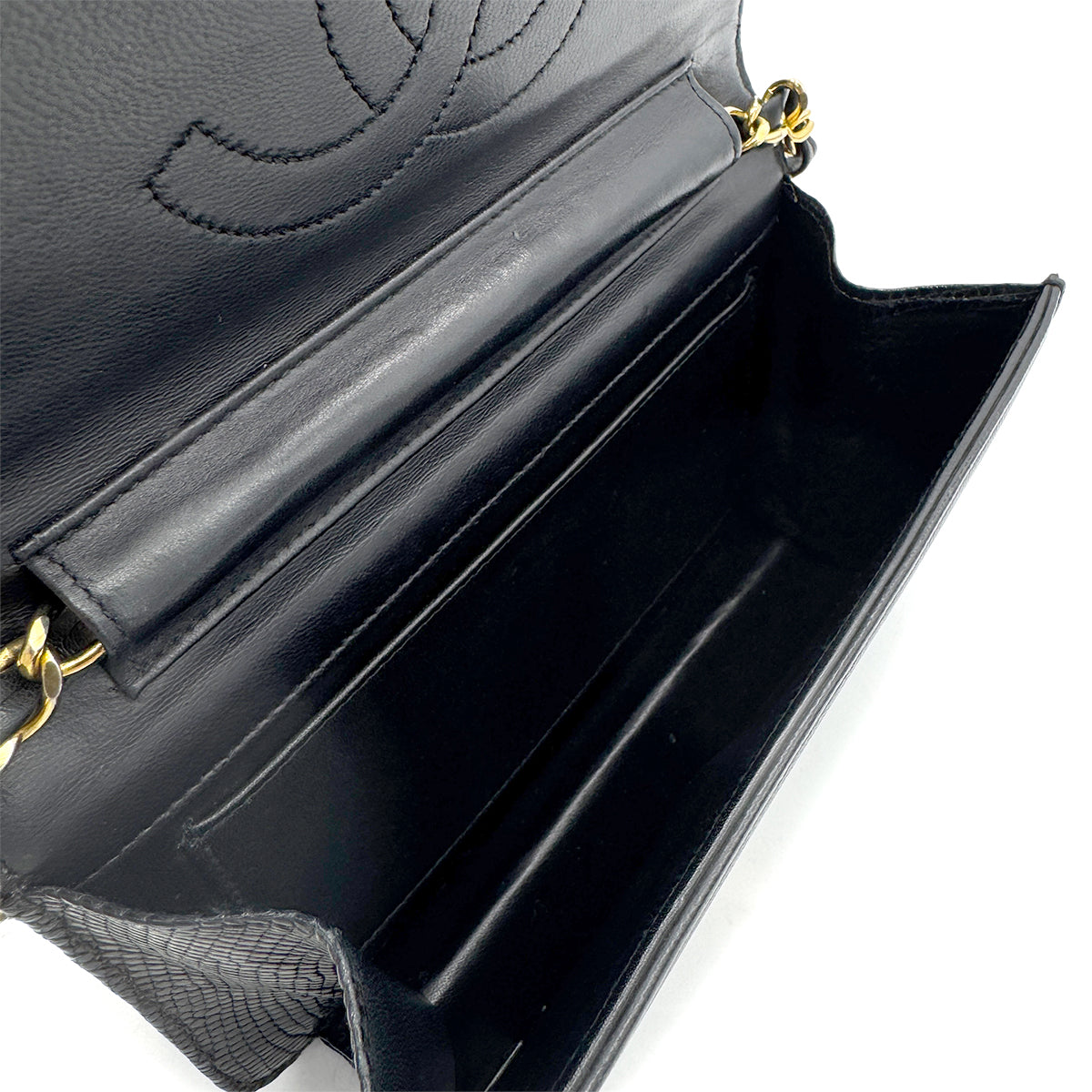 CHANEL VINTAGE FULL FLAP CHAIN SHOULDER BAG BLACK LIZARD 90292743