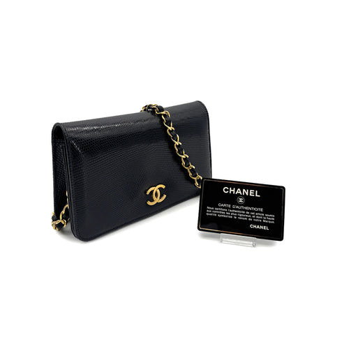 CHANEL VINTAGE FULL FLAP CHAIN SHOULDER BAG BLACK LIZARD 90292743 - PURPOSE
