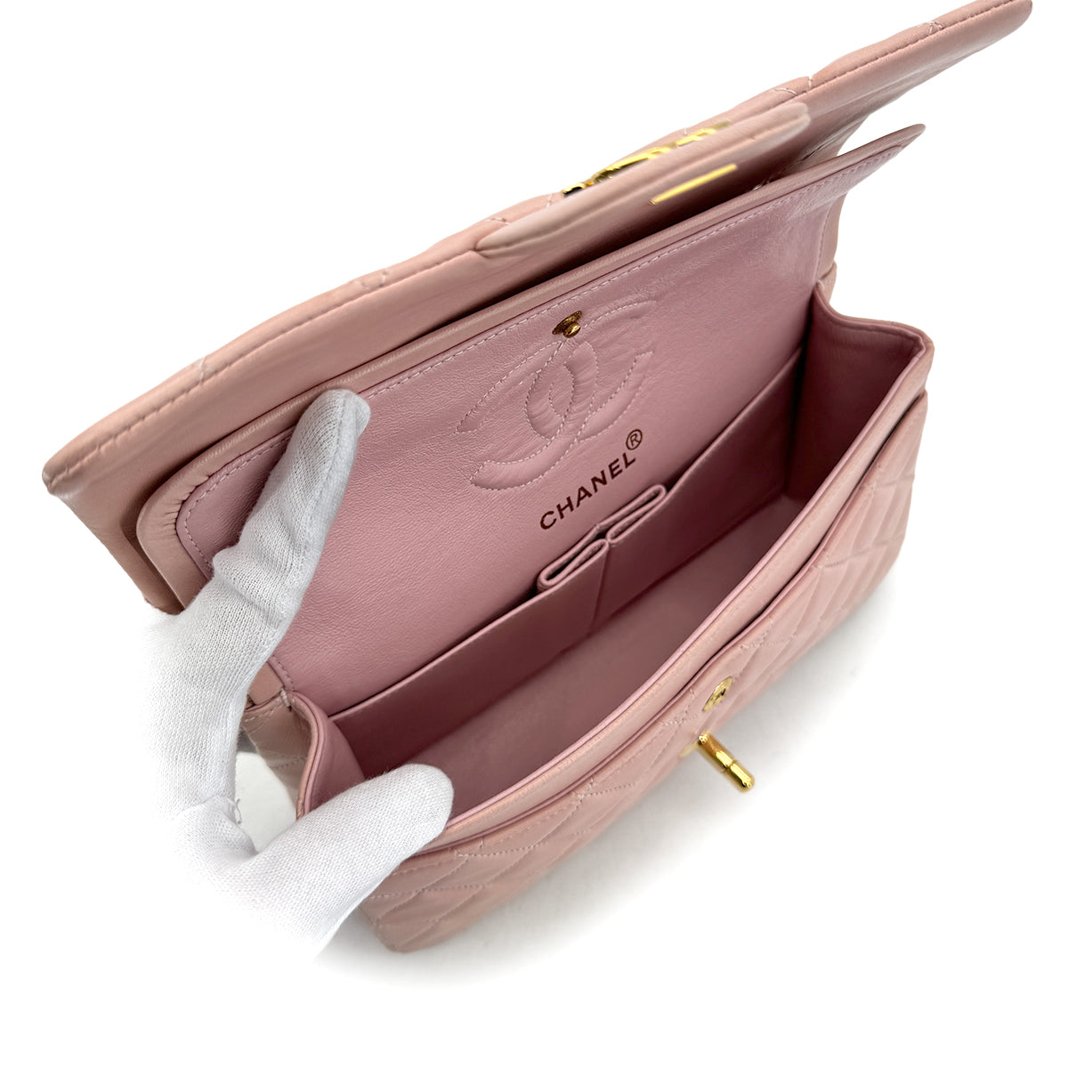 CHANEL VINTAGE CLASSIC FLAP SMALL CHAIN SHOULDER BAG PINK LAMB SKIN 90292744