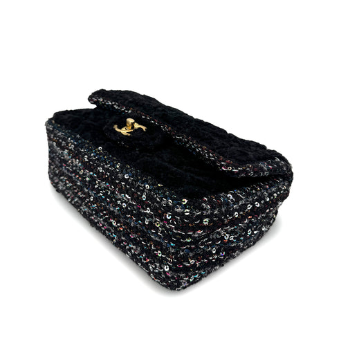 CHANEL MATELASSE CHAIN SHOULDER BAG BLACK FAR TWEED SEQUINS 90292747 - PURPOSE