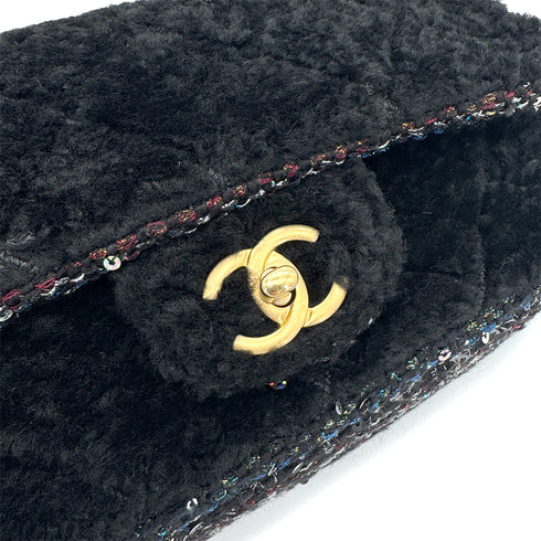 CHANEL MATELASSE CHAIN SHOULDER BAG BLACK FAR TWEED SEQUINS 90292747 - PURPOSE
