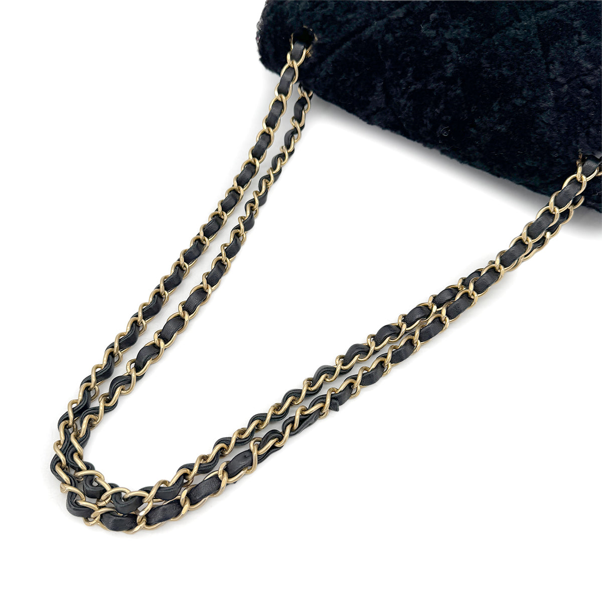 CHANEL MATELASSE CHAIN SHOULDER BAG BLACK FAR TWEED SEQUINS 90292747