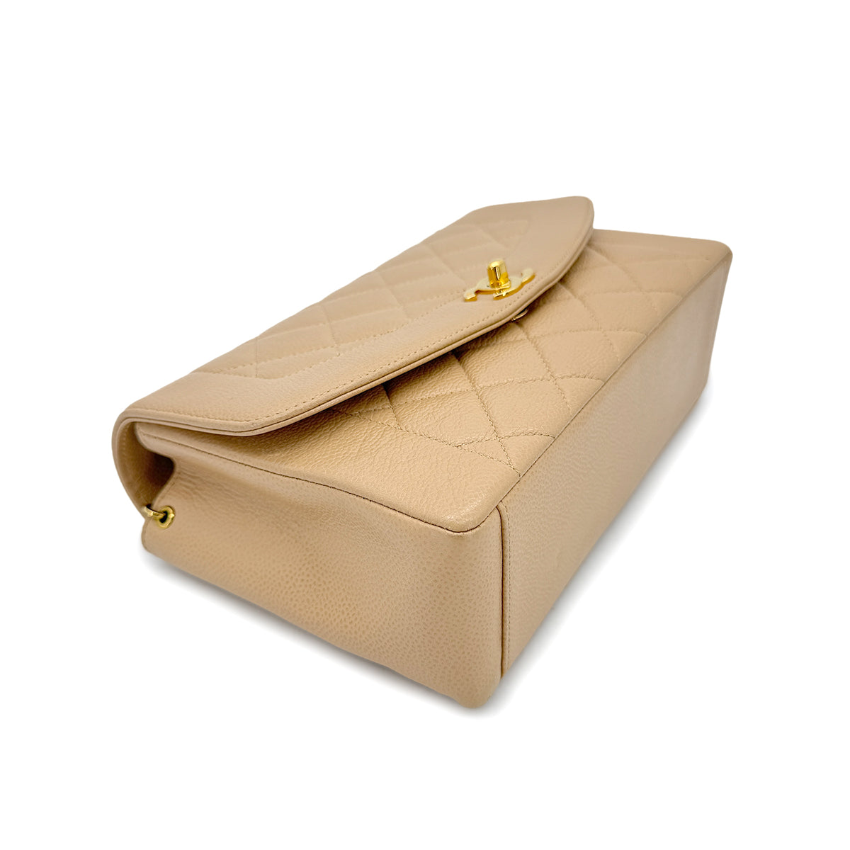 CHANEL VINTAGE MATELASSE CHAIN SHOULDER BAG BEIGE CAVIAR SKIN 90292750