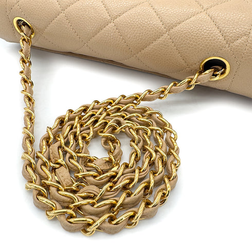 CHANEL VINTAGE MATELASSE CHAIN SHOULDER BAG BEIGE CAVIAR SKIN 90292750 - PURPOSE