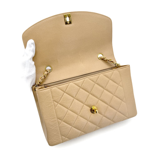 CHANEL VINTAGE MATELASSE CHAIN SHOULDER BAG BEIGE CAVIAR SKIN 90292750 - PURPOSE