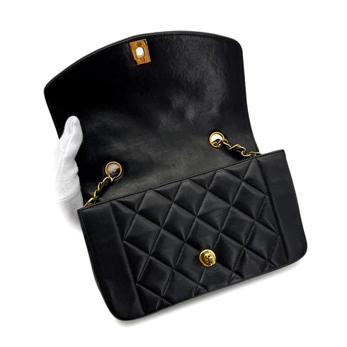 CHANEL VINTAGE DIANA SMALL CHAIN SHOULDER BAG BLACK LAMB SKIN 90292751 - PURPOSE