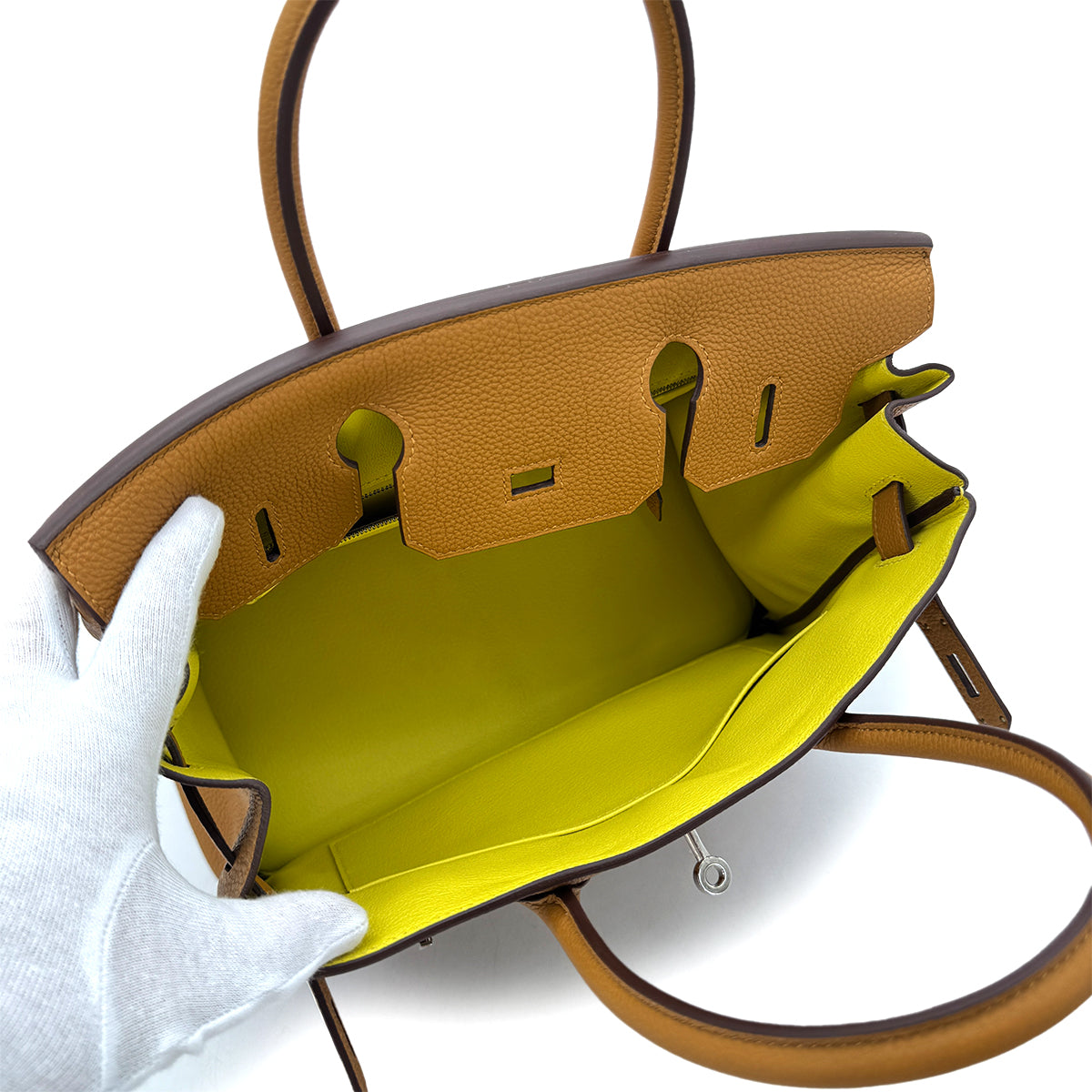 HERMES BIRKIN 30 VERSO CARAMEL LIME TOGO HAND BAG Y SHW 90292783