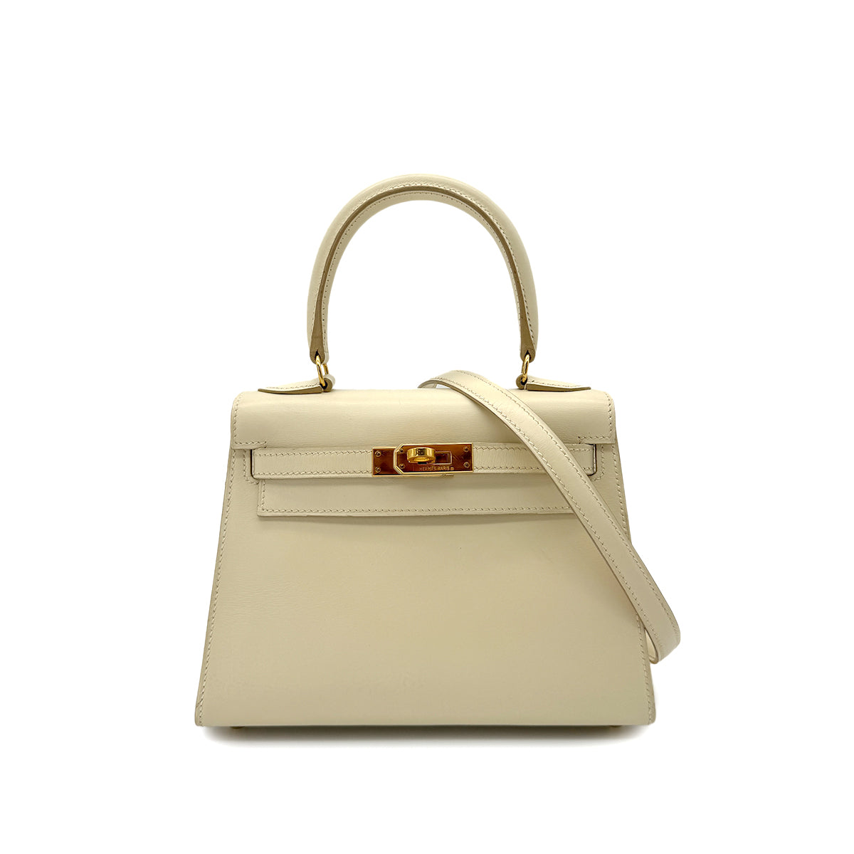 HERMES MINI KELLY 20 IVORY BOXCALF HAND SHOULDER BAG □B GHW 90292784