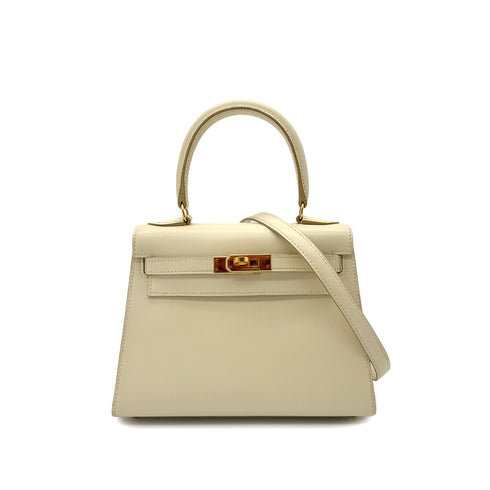 HERMES MINI KELLY 20 IVORY BOXCALF HAND SHOULDER BAG □B GHW 90292784 - PURPOSE