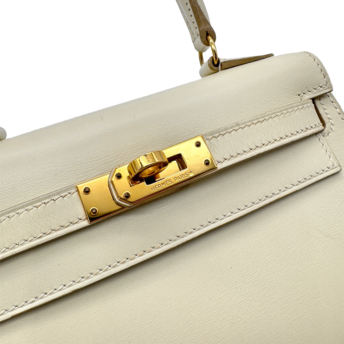 HERMES MINI KELLY 20 IVORY BOXCALF HAND SHOULDER BAG □B GHW 90292784