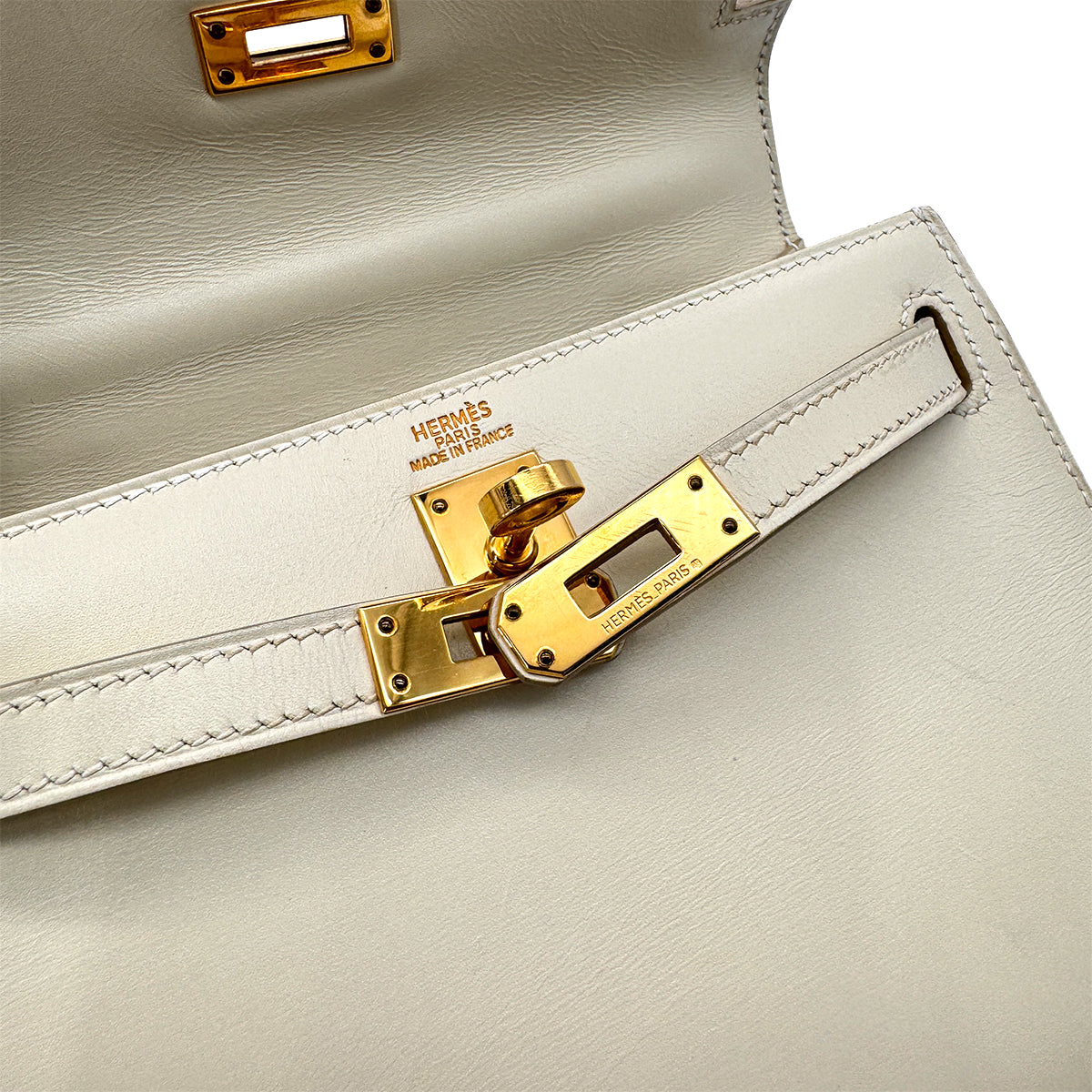 HERMES MINI KELLY 20 IVORY BOXCALF HAND SHOULDER BAG □B GHW 90292784