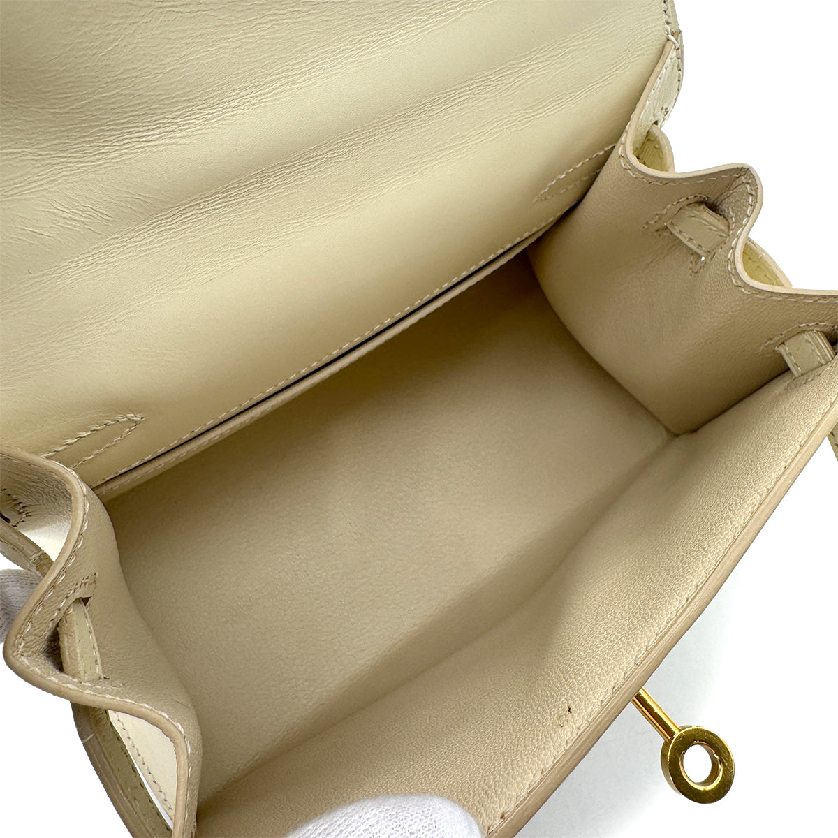 HERMES MINI KELLY 20 IVORY BOXCALF HAND SHOULDER BAG □B GHW 90292784