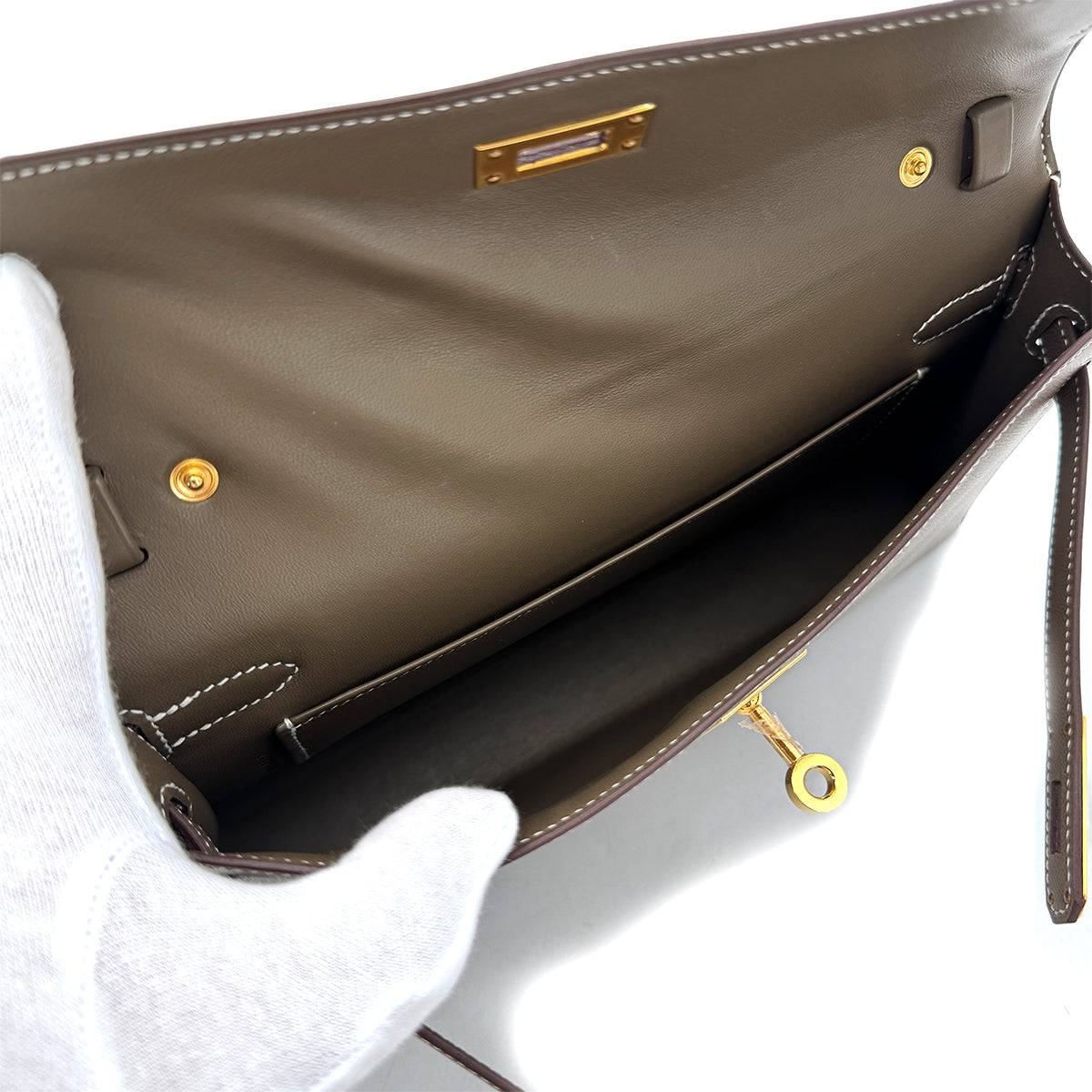HERMES KELLY ELAN ETOUPE VEAU MADAME CLUTCH SHOULDER BAG B GHW 90292788