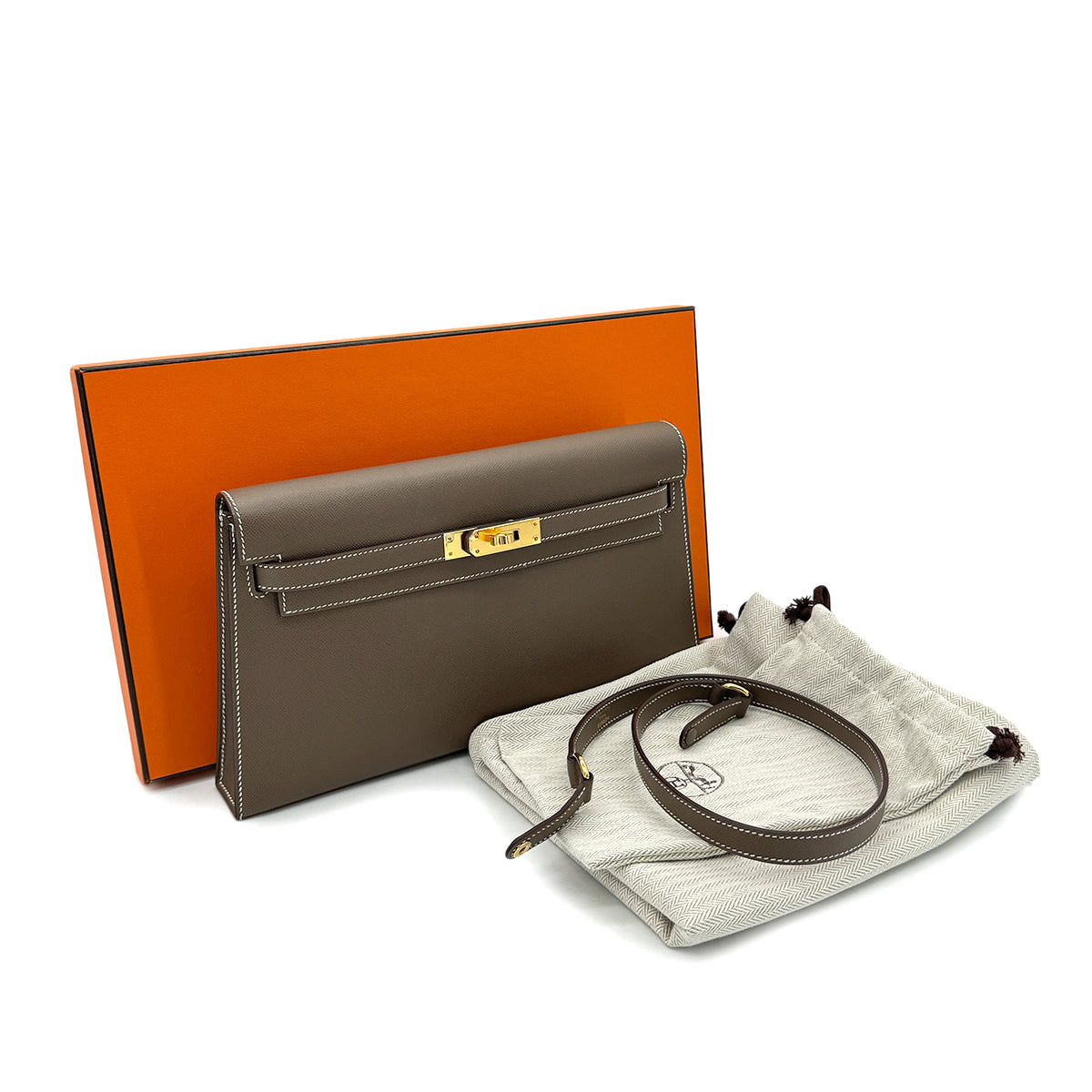HERMES KELLY ELAN ETOUPE VEAU MADAME CLUTCH SHOULDER BAG B GHW 90292788