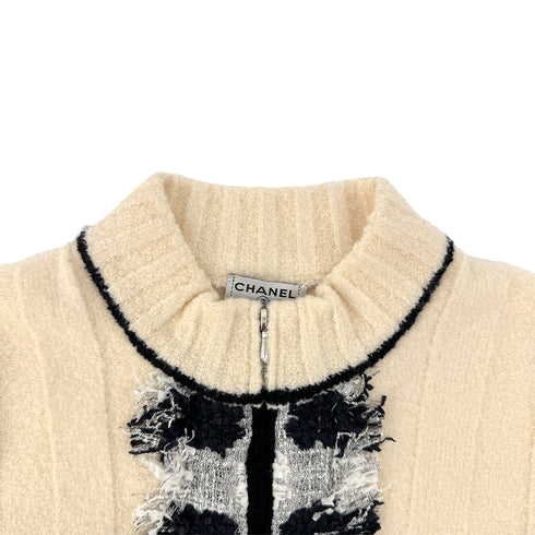 CHANEL TWEED CARDIGAN IVORY BLACK CASHMERE 38 05A RTW 90292789