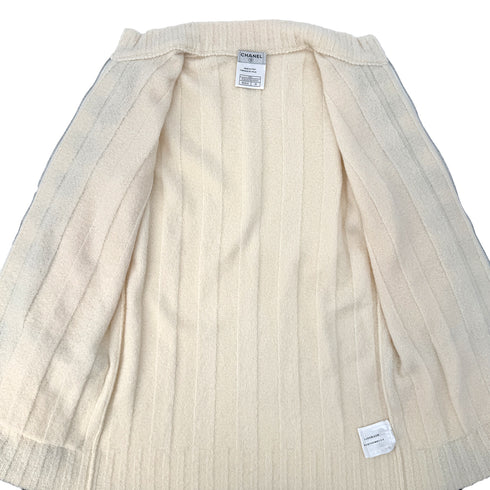 CHANEL TWEED CARDIGAN IVORY BLACK CASHMERE 38 05A RTW 90292789