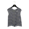 CHANEL LOGO PATTERN SLEEVELESS BLOUSE COCO BUTTON GRAY BLUE SILK 38 P40 RTW 90292791