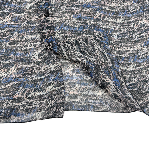 CHANEL LOGO PATTERN SLEEVELESS BLOUSE COCO BUTTON GRAY BLUE SILK 38 P40 RTW 90292791