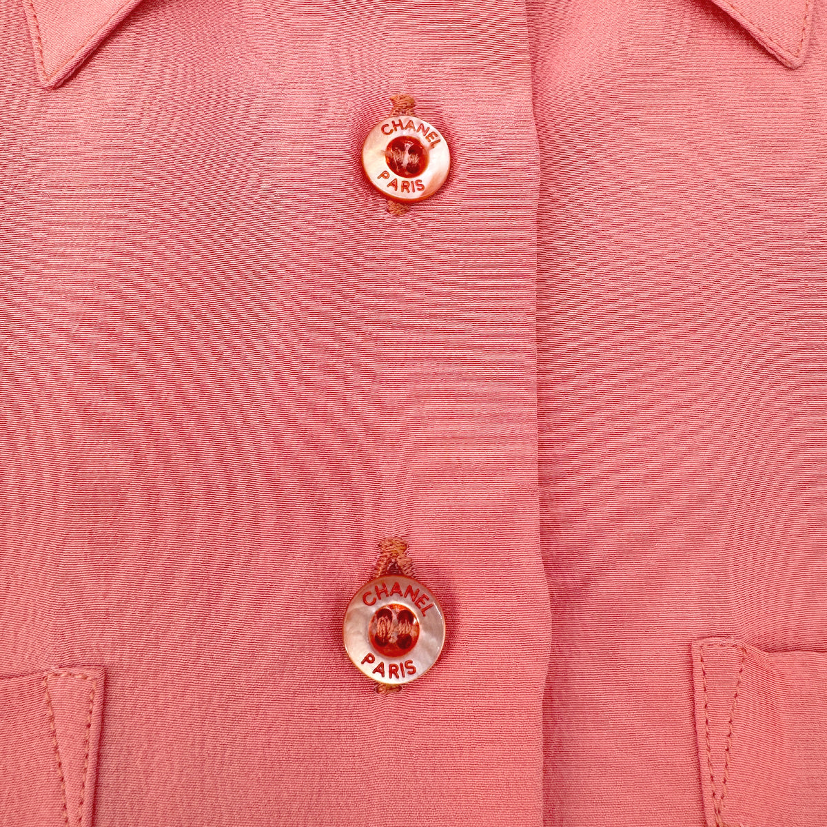 CHANEL VINTAGE LOGO BUTTON SHIRT PINK SILK 42 RTW 90292792
