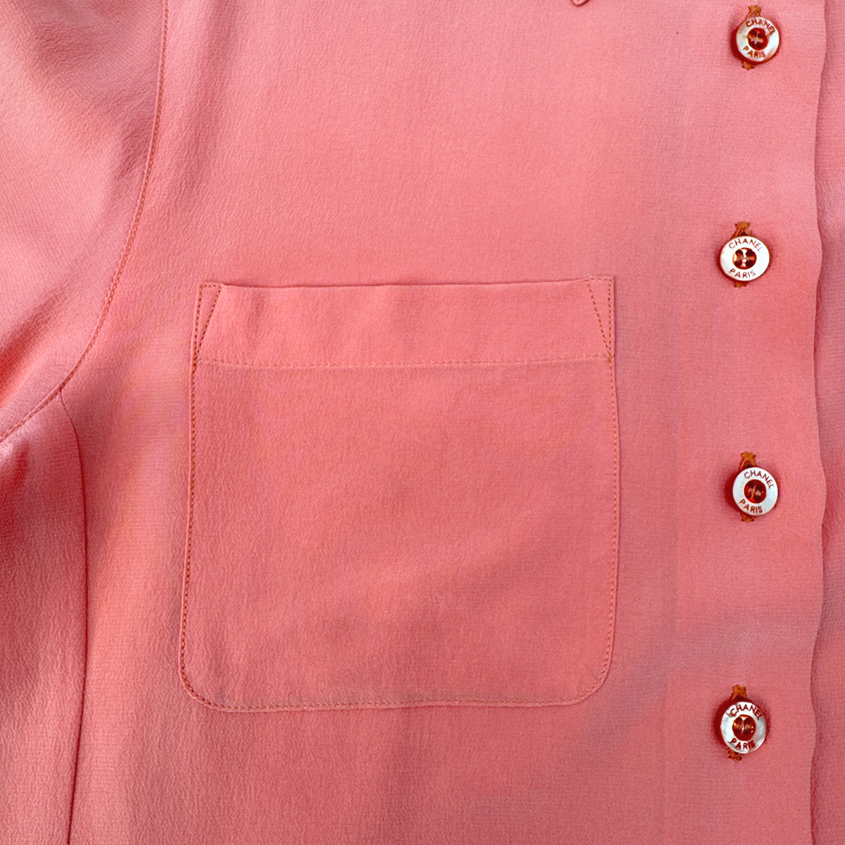 CHANEL VINTAGE LOGO BUTTON SHIRT PINK SILK 42 RTW 90292792