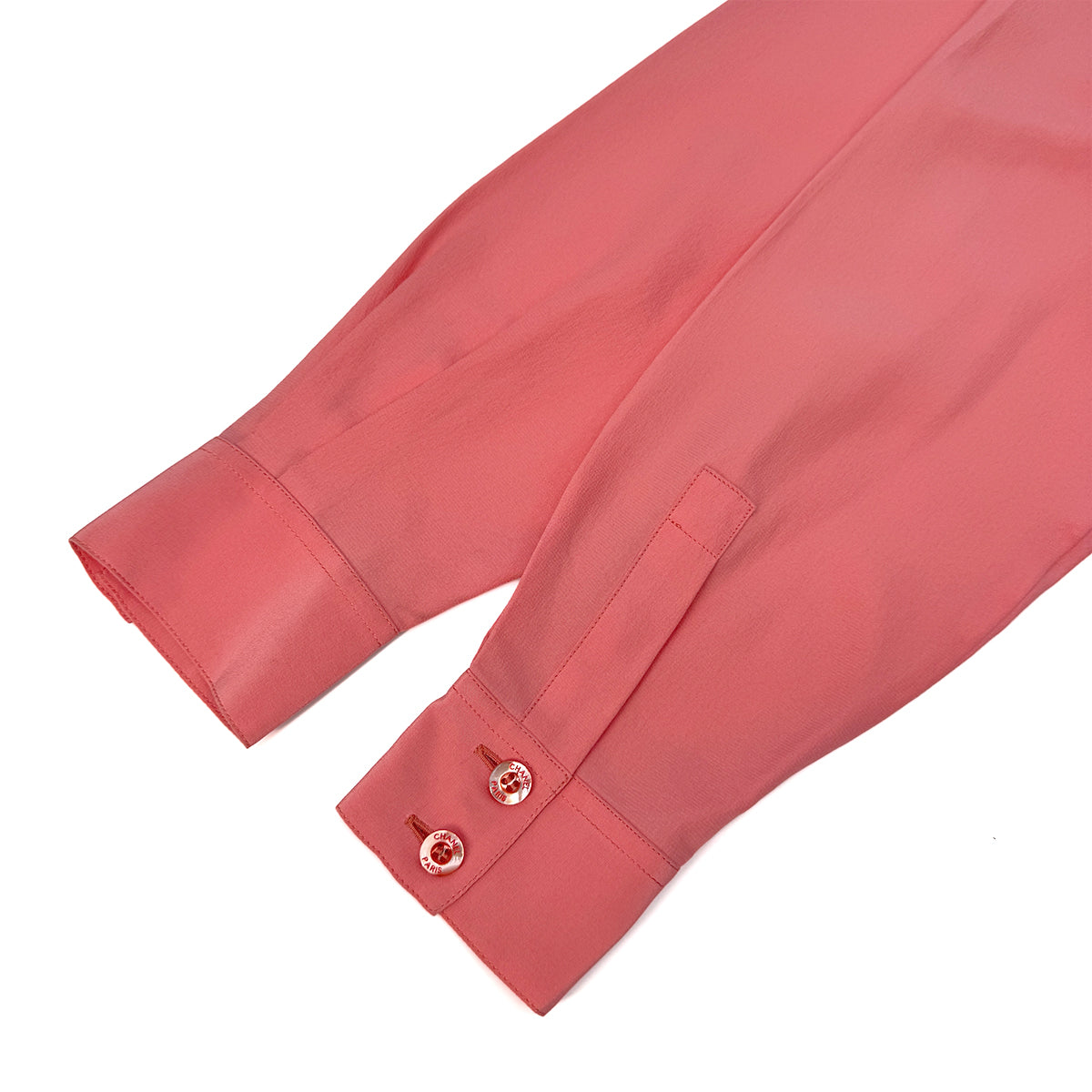 CHANEL VINTAGE LOGO BUTTON SHIRT PINK SILK 42 RTW 90292792