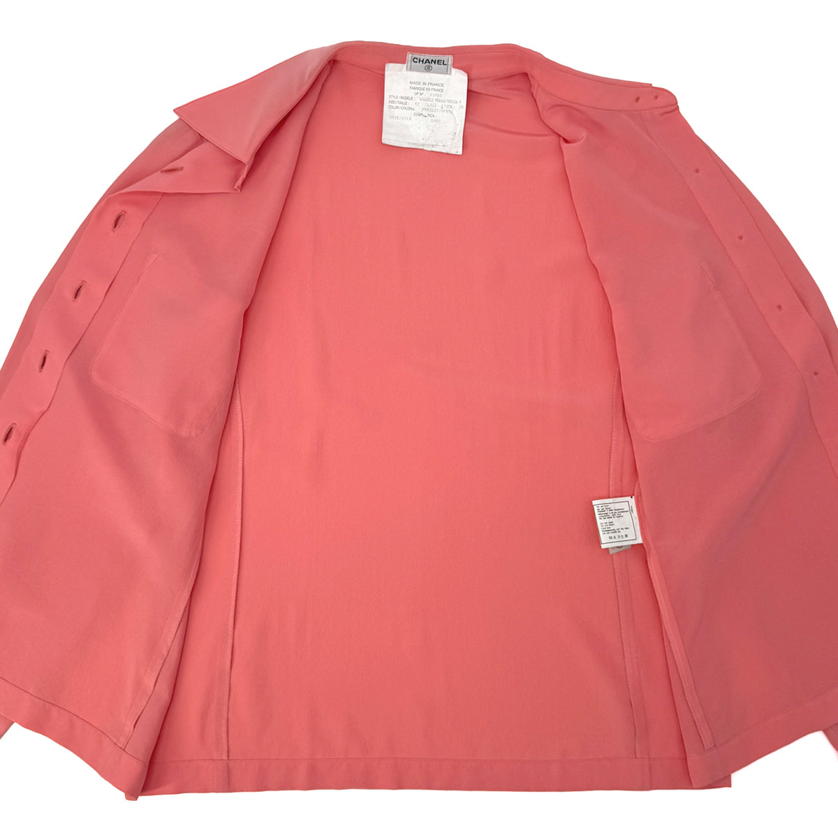 CHANEL VINTAGE LOGO BUTTON SHIRT PINK SILK 42 RTW 90292792