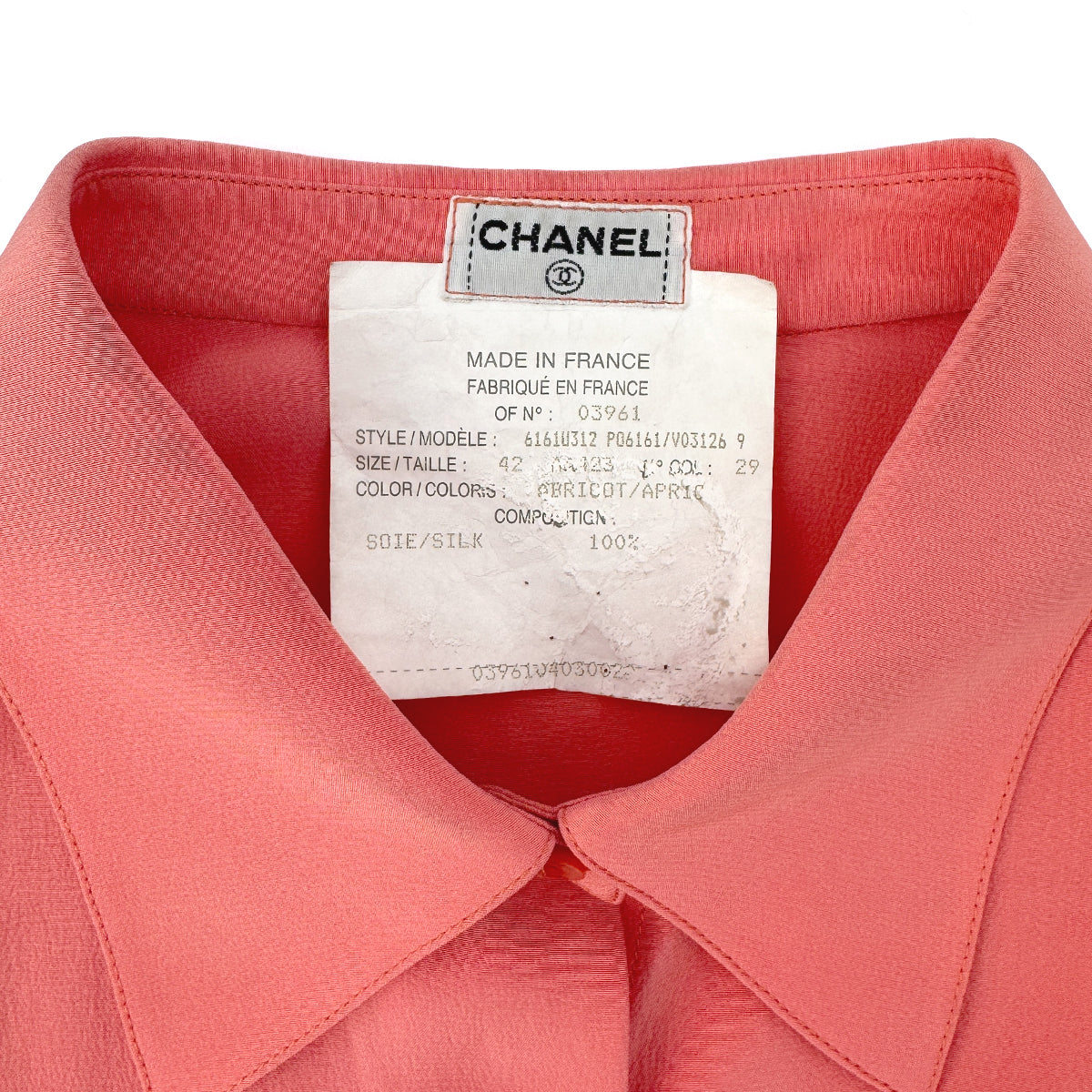 CHANEL VINTAGE LOGO BUTTON SHIRT PINK SILK 42 RTW 90292792