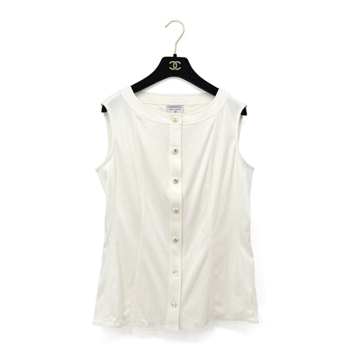CHANEL VINTAGE SLEEVELESS TOPS WHITE COTTON 42 RTW 90292793