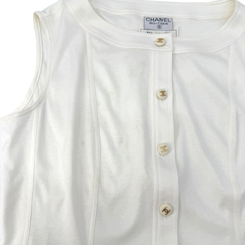 CHANEL VINTAGE SLEEVELESS TOPS WHITE COTTON 42 RTW 90292793