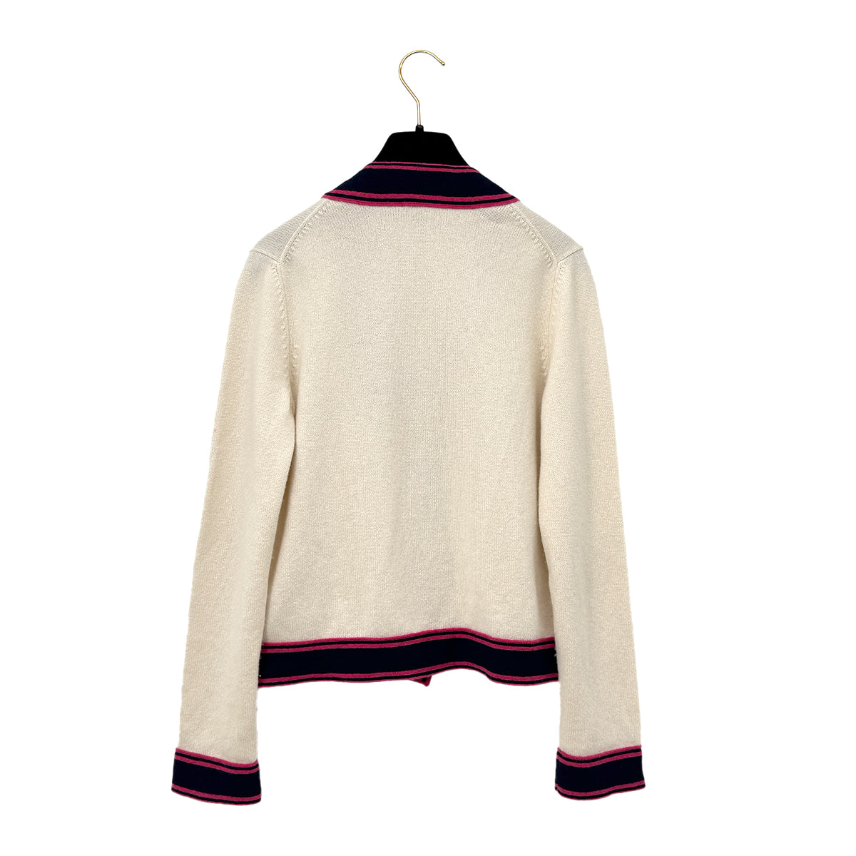 CHANEL COCO BUTTON CARDIGAN IVORY PINK NAVY CASHMERE 36 P62 RTW 90292797