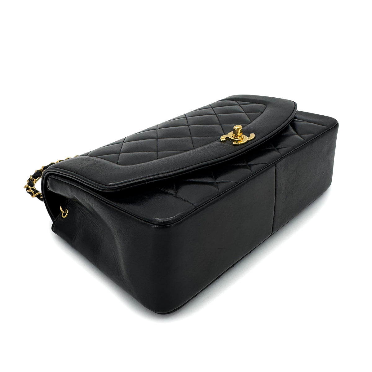 CHANEL VINTAGE DIANA MEDIUM CHAIN SHOULDER BAG BLACK LAMB SKIN 90292808