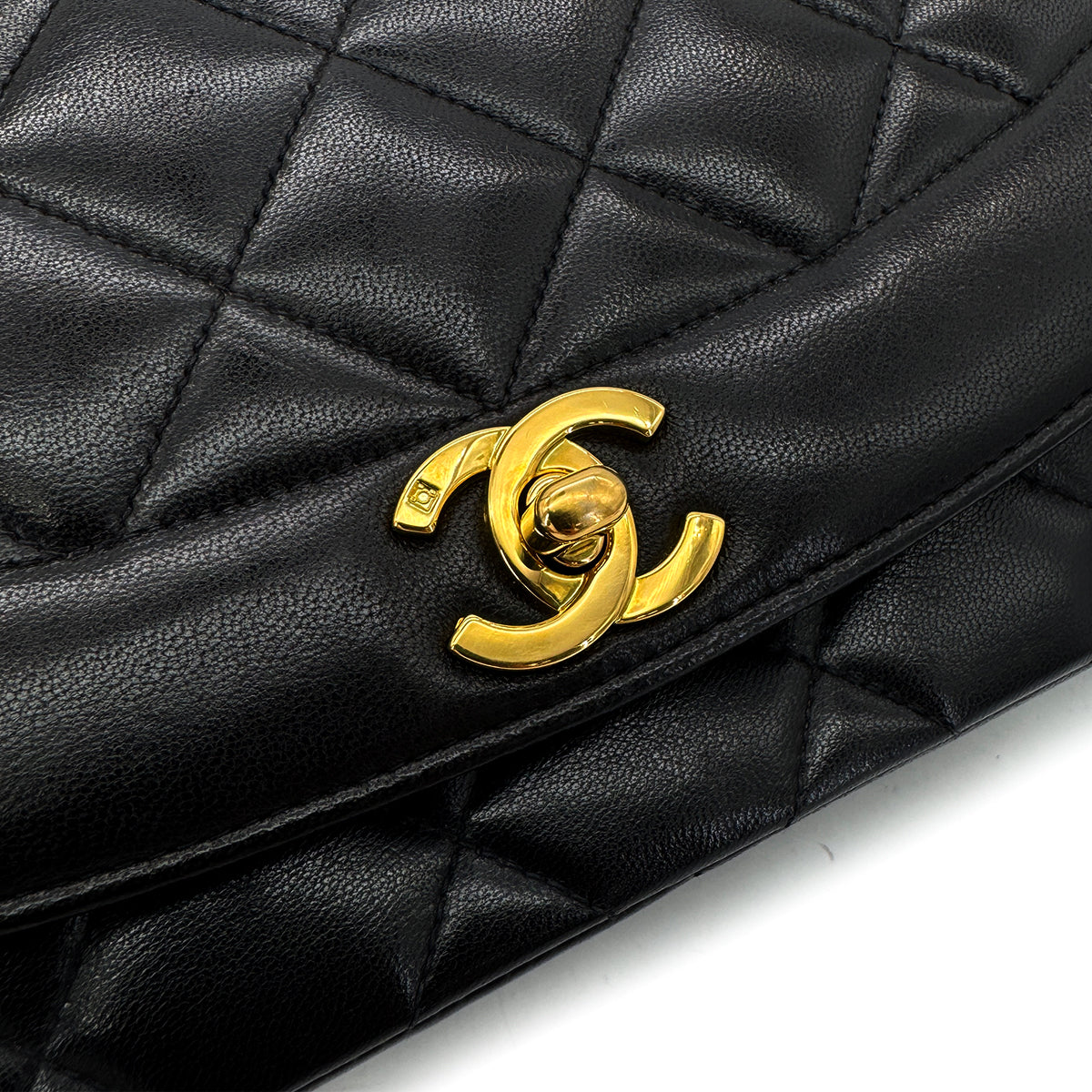 CHANEL VINTAGE DIANA MEDIUM CHAIN SHOULDER BAG BLACK LAMB SKIN 90292808