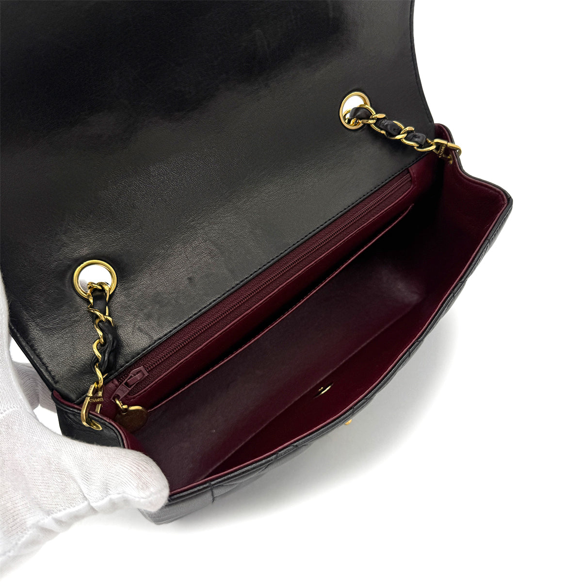 CHANEL VINTAGE DIANA MEDIUM CHAIN SHOULDER BAG BLACK LAMB SKIN 90292808
