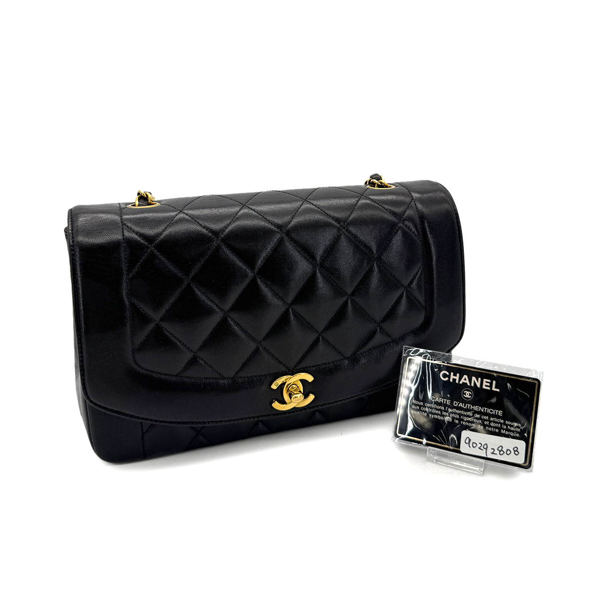 CHANEL VINTAGE DIANA MEDIUM CHAIN SHOULDER BAG BLACK LAMB SKIN 90292808