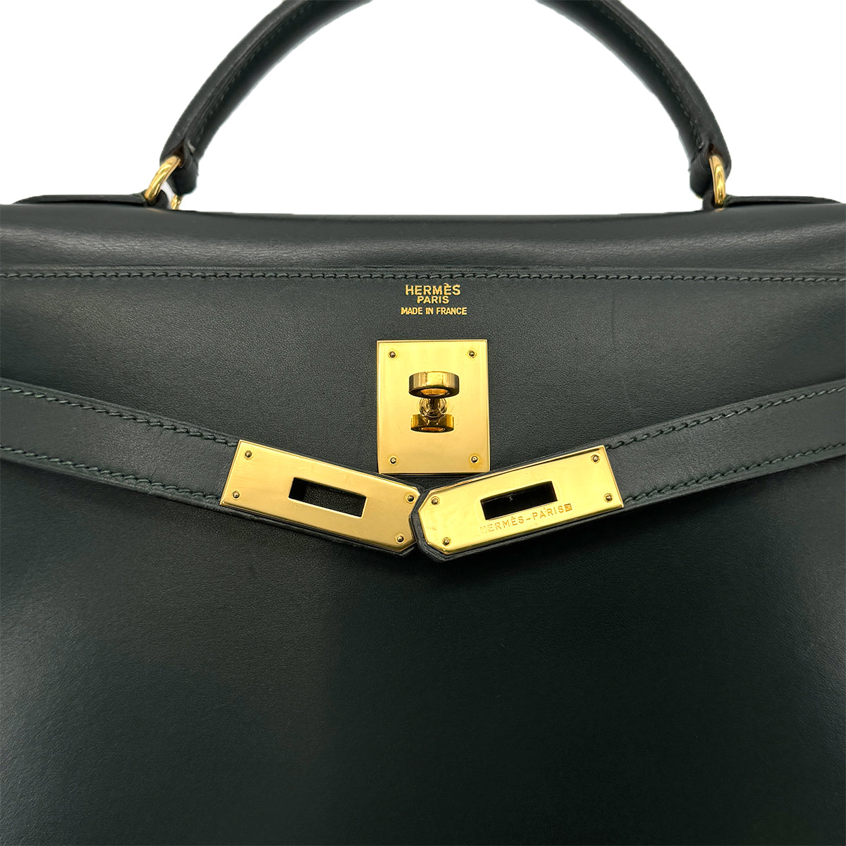 HERMES KELLY 32 SELLIER VERT BOXCALF HAND SHOULDER BAG 〇V GHW 90292817