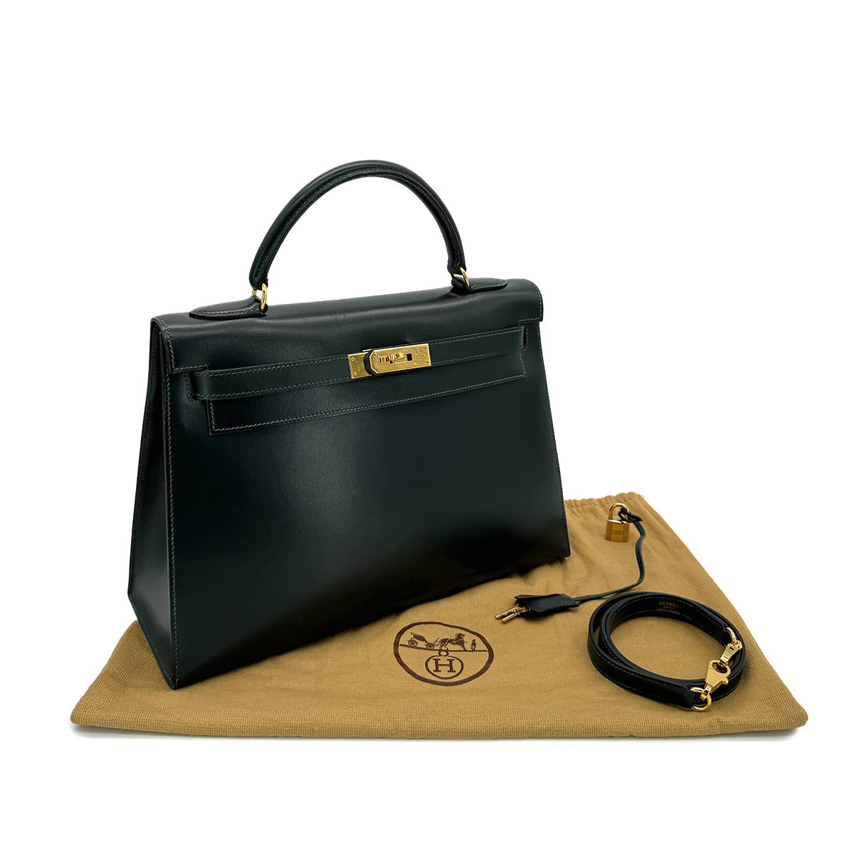 HERMES KELLY 32 SELLIER VERT BOXCALF HAND SHOULDER BAG 〇V GHW 90292817
