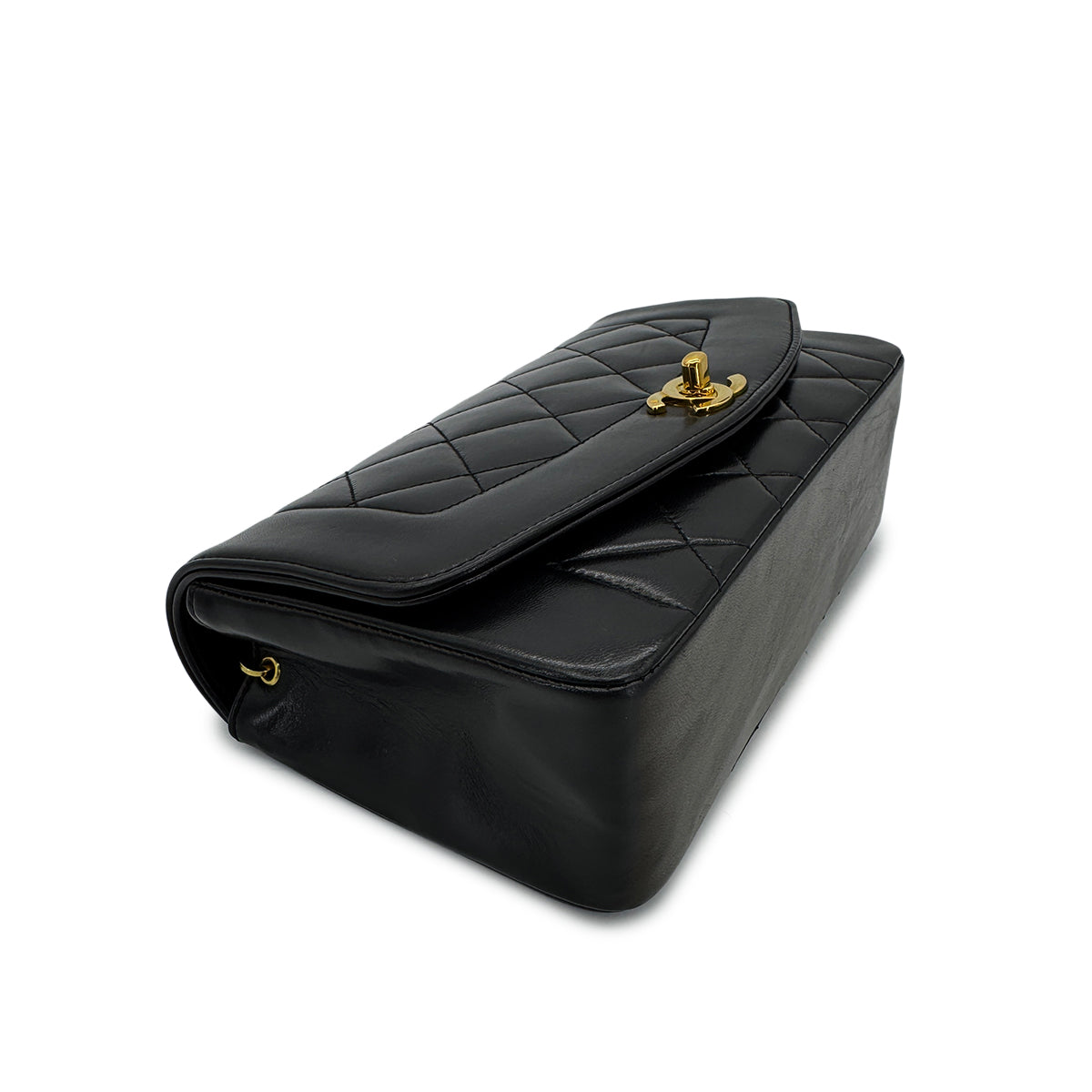 CHANEL VINTAGE DIANA SMALL CHAIN SHOULDER BAG BLACK LAMB SKIN 90292818