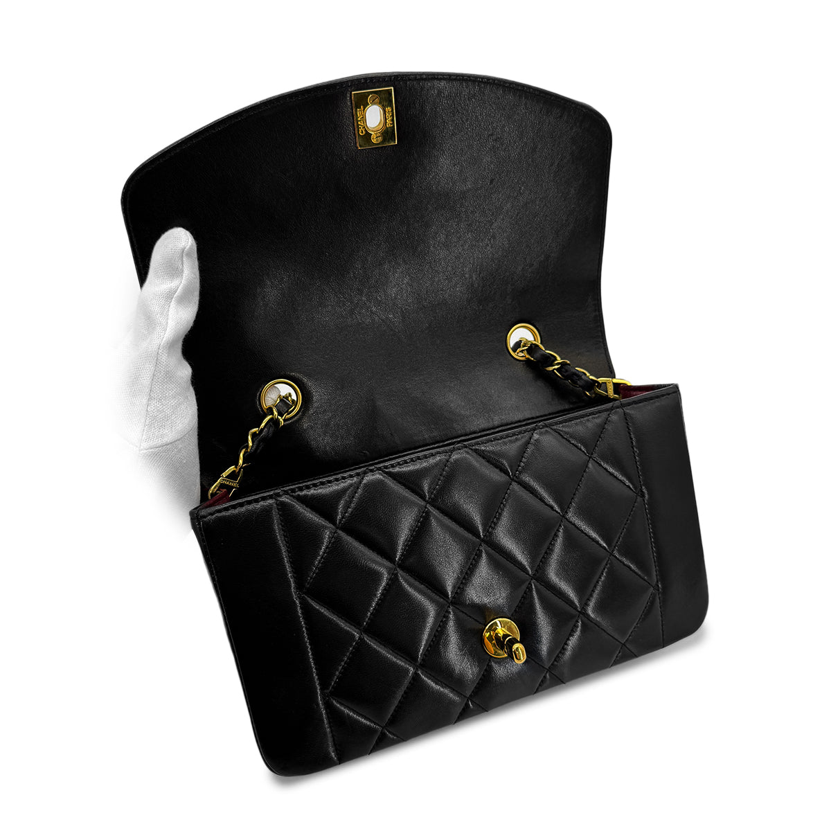 CHANEL VINTAGE DIANA SMALL CHAIN SHOULDER BAG BLACK LAMB SKIN 90292818